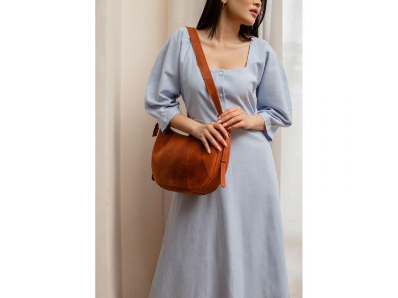 Кожаная женская сумка Круассан светло-коричневая, фото 7