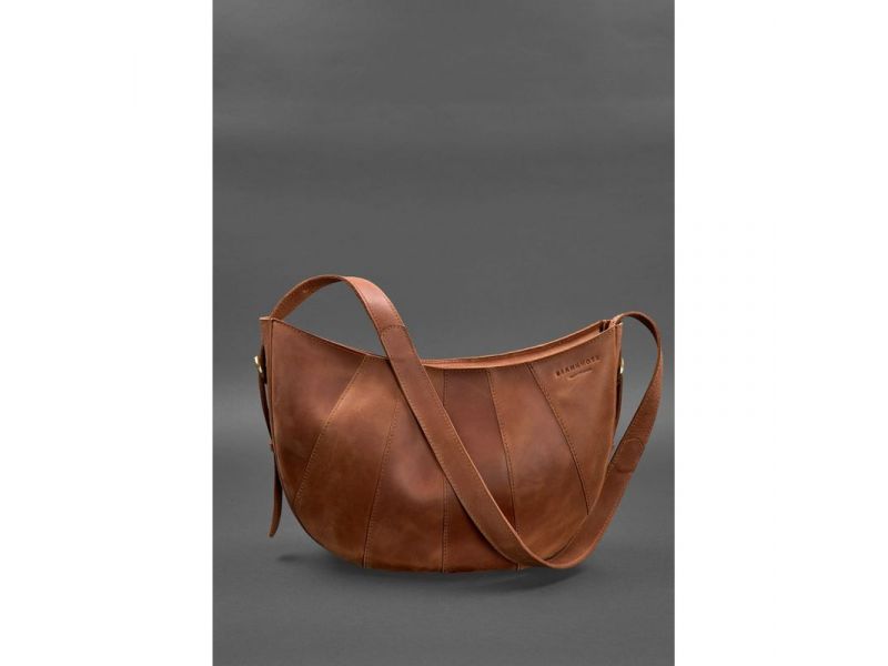 Кожаная женская сумка Круассан светло-коричневая, фото 2