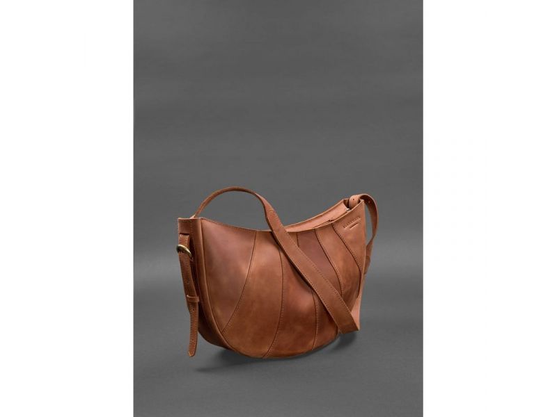 Кожаная женская сумка Круассан светло-коричневая, фото 3