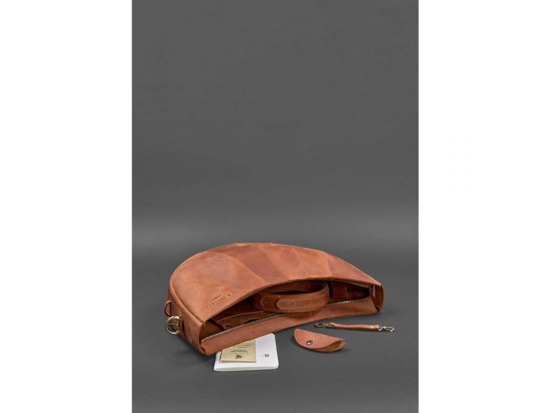 Кожаная женская сумка Круассан светло-коричневая, фото 4