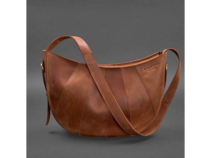 Кожаная женская сумка Круассан светло-коричневая, фото 8