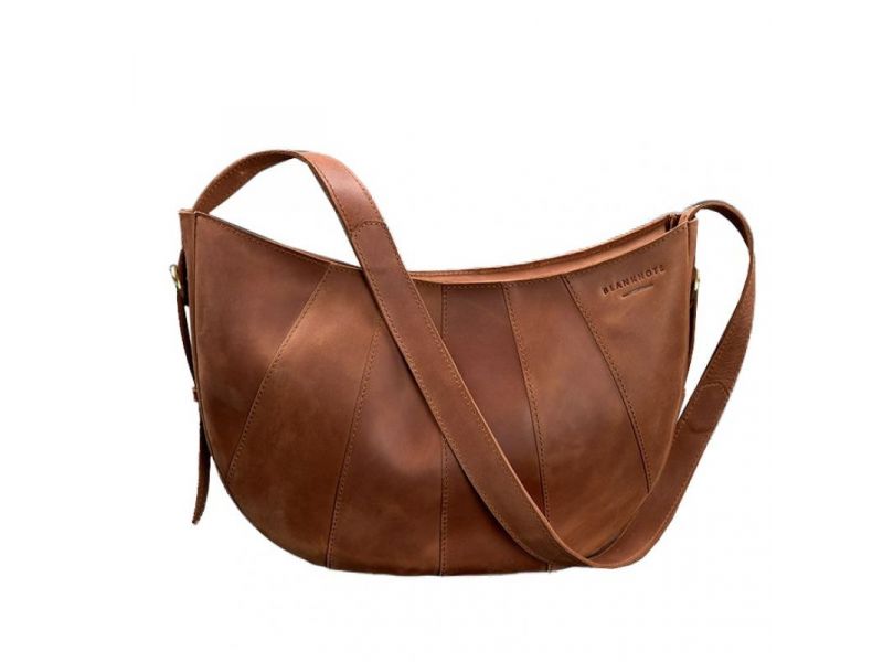 Кожаная женская сумка Круассан светло-коричневая, фото 9