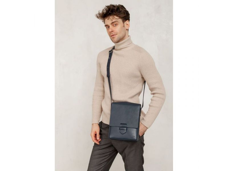 Мужская кожаная сумка-мессенджер Esquire синяя, фото 7
