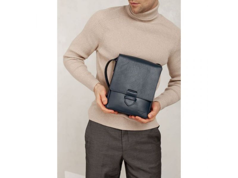 Мужская кожаная сумка-мессенджер Esquire синяя, фото 1