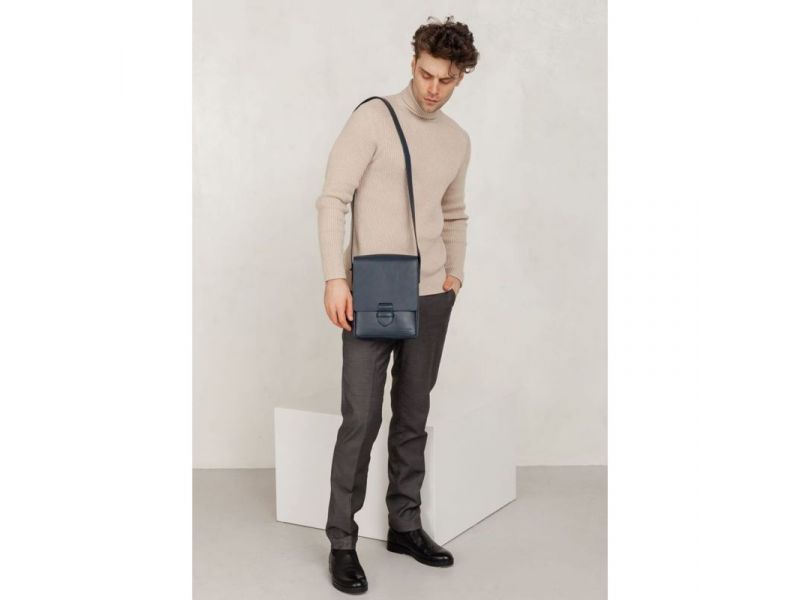 Мужская кожаная сумка-мессенджер Esquire синяя, фото 8