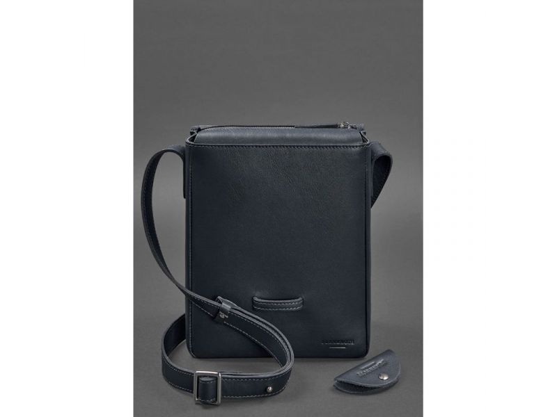 Мужская кожаная сумка-мессенджер Esquire синяя, фото 5