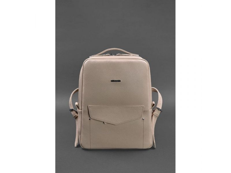Кожаный женский городской рюкзак на молнии Cooper светло-бежевый флотар, фото 2