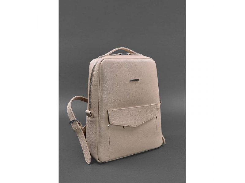 Кожаный женский городской рюкзак на молнии Cooper светло-бежевый флотар, фото 3