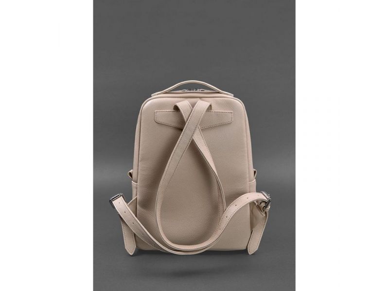 Кожаный женский городской рюкзак на молнии Cooper светло-бежевый флотар, фото 4