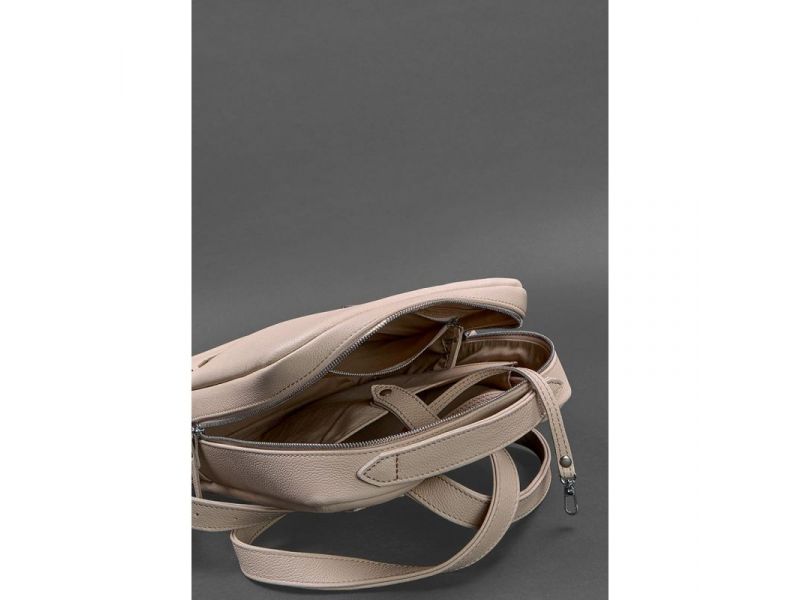 Кожаный женский городской рюкзак на молнии Cooper светло-бежевый флотар, фото 5
