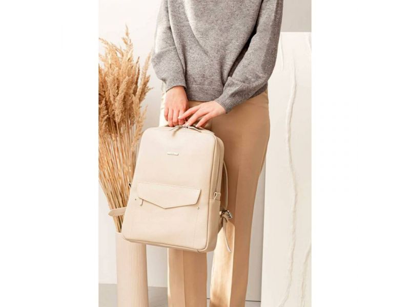 Кожаный женский городской рюкзак на молнии Cooper светло-бежевый флотар, фото 1