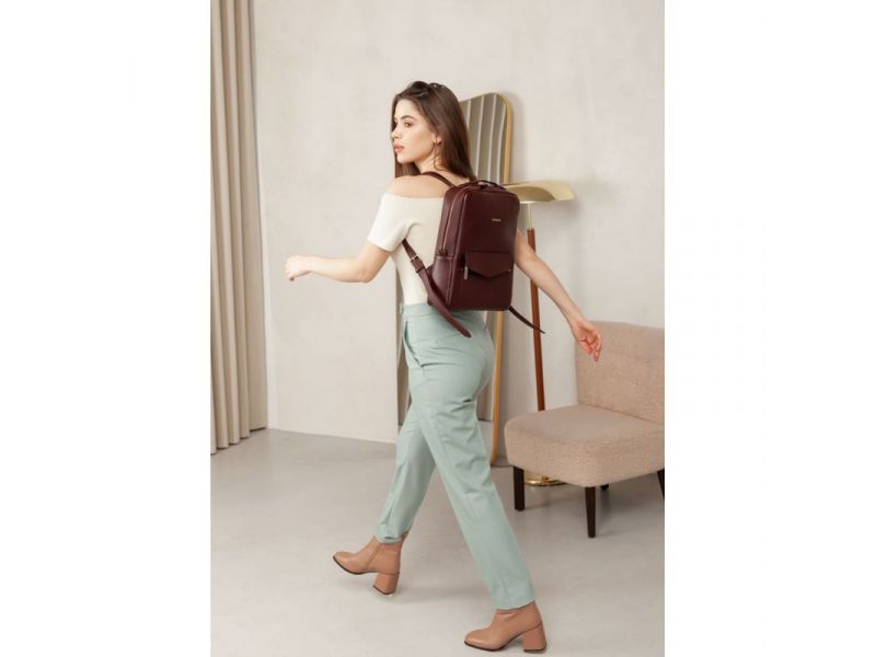 Кожаный городской женский рюкзак на молнии Cooper бордовый, фото 6