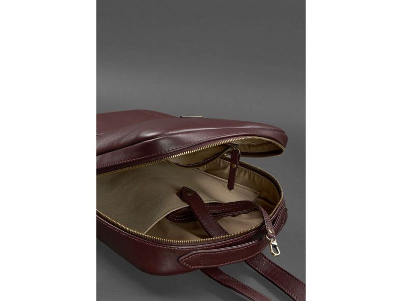 Кожаный городской женский рюкзак на молнии Cooper бордовый, фото 5
