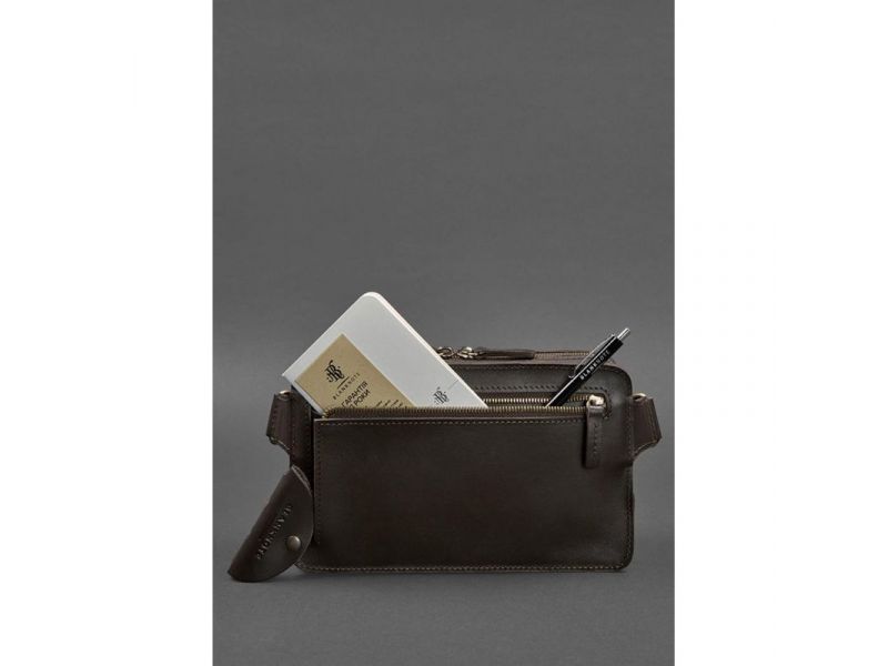 Кожаная поясная сумка Dropbag Maxi темно-коричневая, фото 5