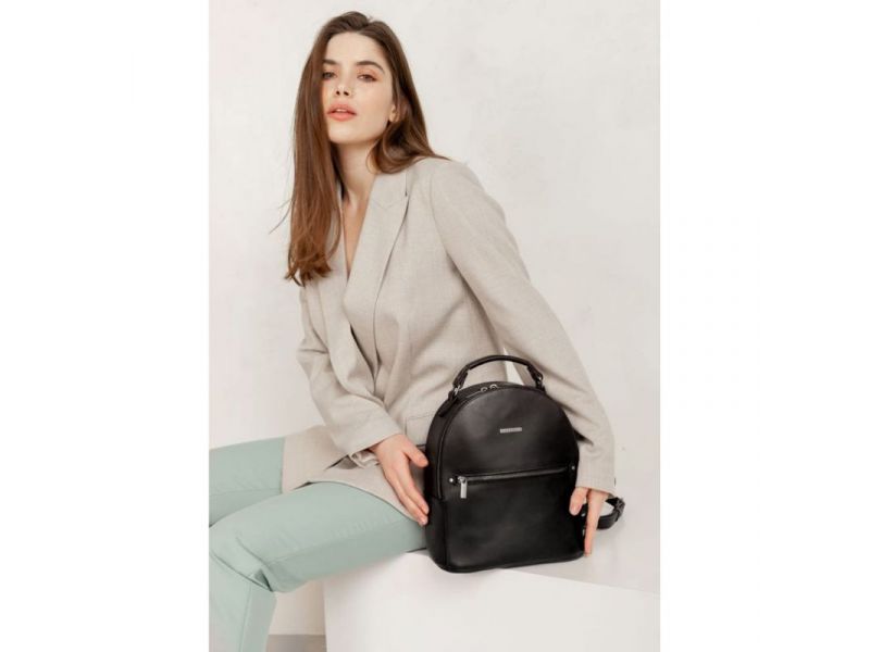 Кожаный женский мини-рюкзак Kylie черный краст, фото 1