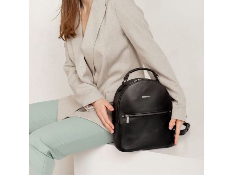 Кожаный женский мини-рюкзак Kylie черный краст, фото 5