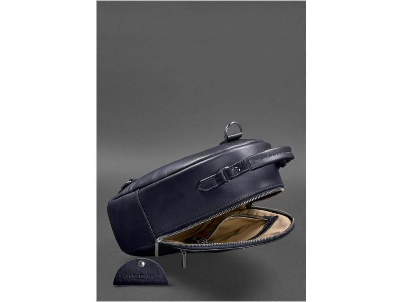 Кожаный женский мини-рюкзак Kylie Темно-синий краст, фото 5