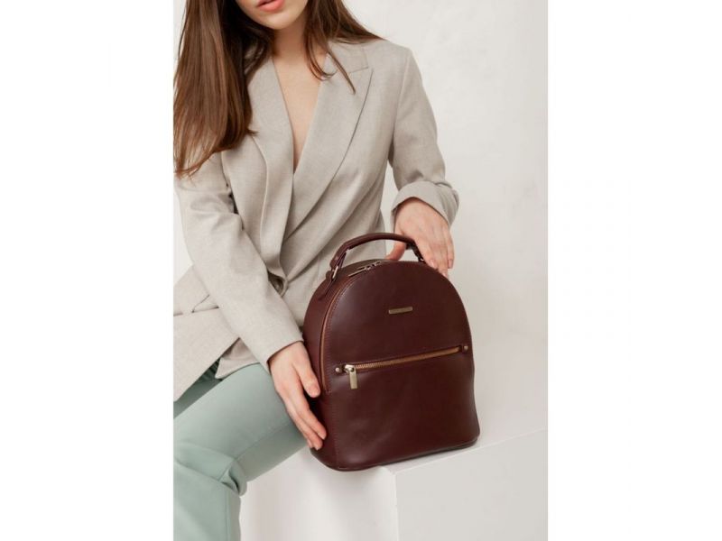 Кожаный женский мини-рюкзак Kylie Бордовый краст, фото 1