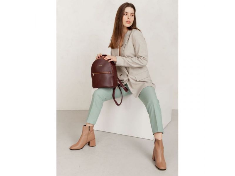 Кожаный женский мини-рюкзак Kylie Бордовый краст, фото 6