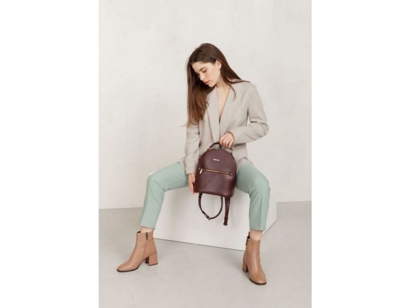 Кожаный женский мини-рюкзак Kylie Бордовый краст, фото 7