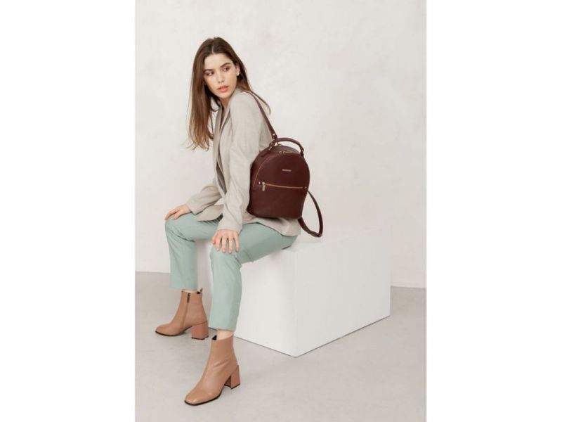 Кожаный женский мини-рюкзак Kylie Бордовый краст, фото 8