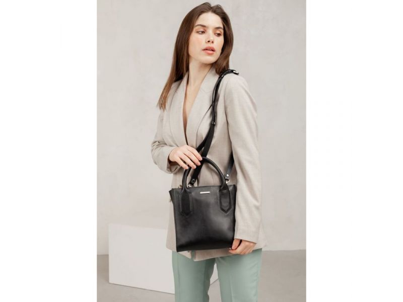 Кожаная женская сумка-кроссбоди черная, фото 8