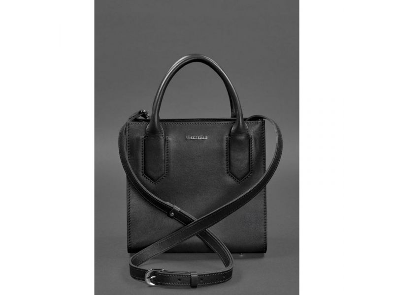 Кожаная женская сумка-кроссбоди черная, фото 4