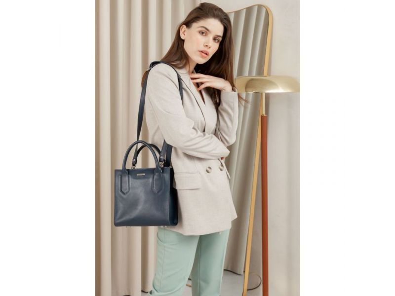 Кожаная женская сумка-кроссбоди темно-синяя, фото 1