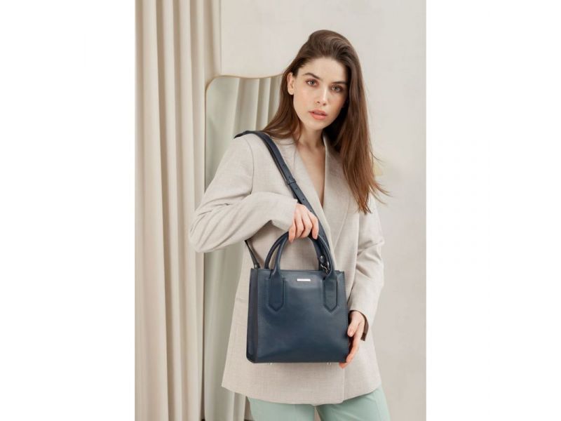 Кожаная женская сумка-кроссбоди темно-синяя, фото 8