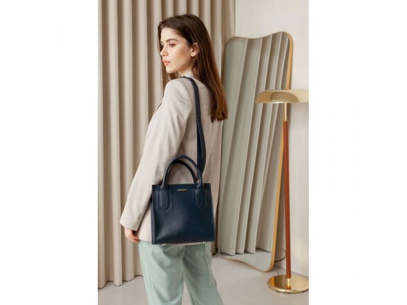 Кожаная женская сумка-кроссбоди темно-синяя, фото 10