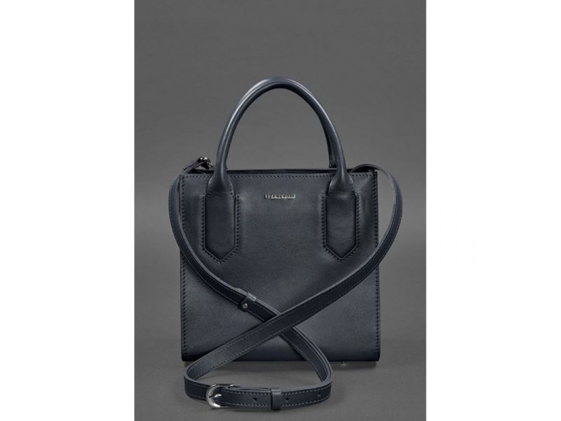 Кожаная женская сумка-кроссбоди темно-синяя, фото 4