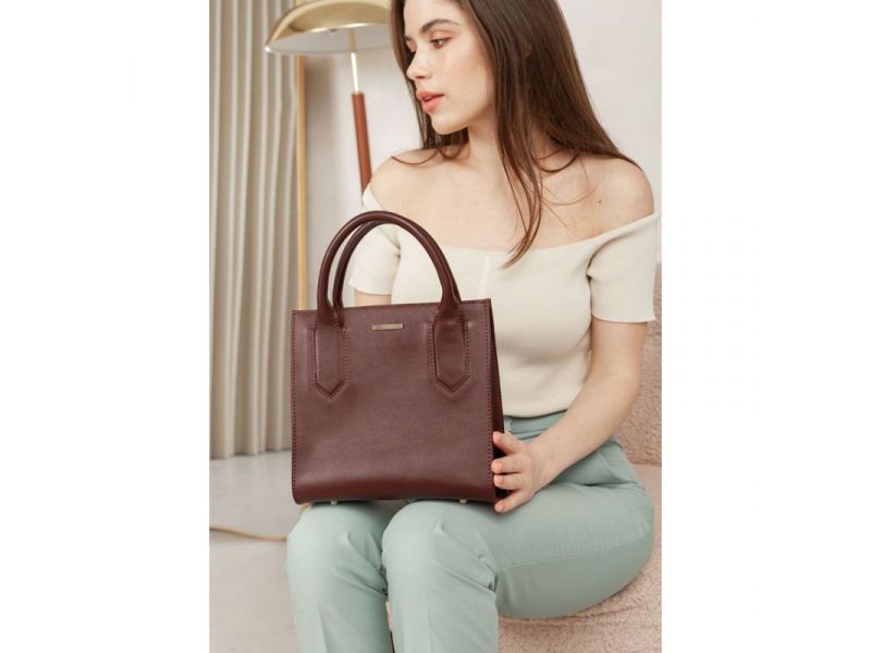 Кожаная женская сумка-кроссбоди бордовая, фото 1