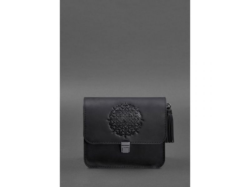 Кожаная женская бохо-сумка Лилу черная Crazy Horse, фото 2