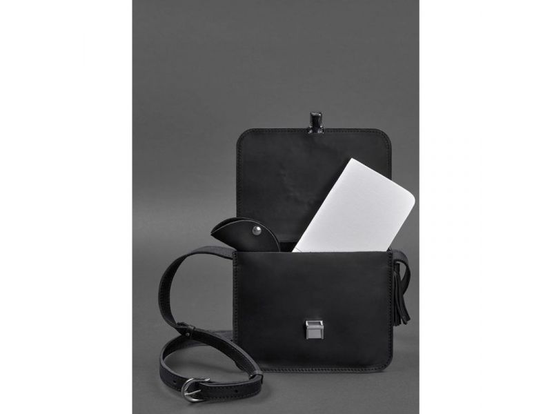 Кожаная женская бохо-сумка Лилу черная Crazy Horse, фото 3