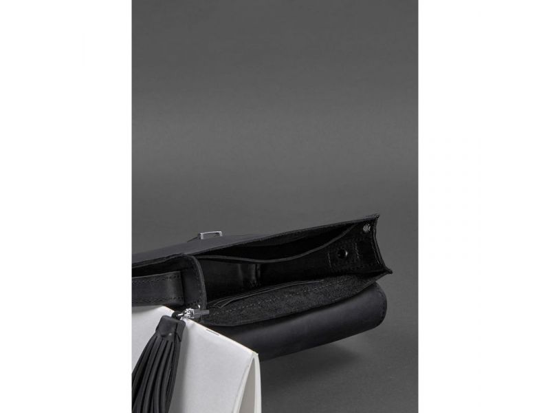 Кожаная женская бохо-сумка Лилу черная Crazy Horse, фото 4