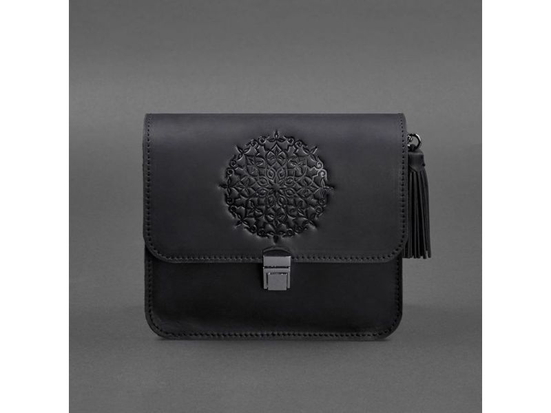 Кожаная женская бохо-сумка Лилу черная Crazy Horse, фото 10