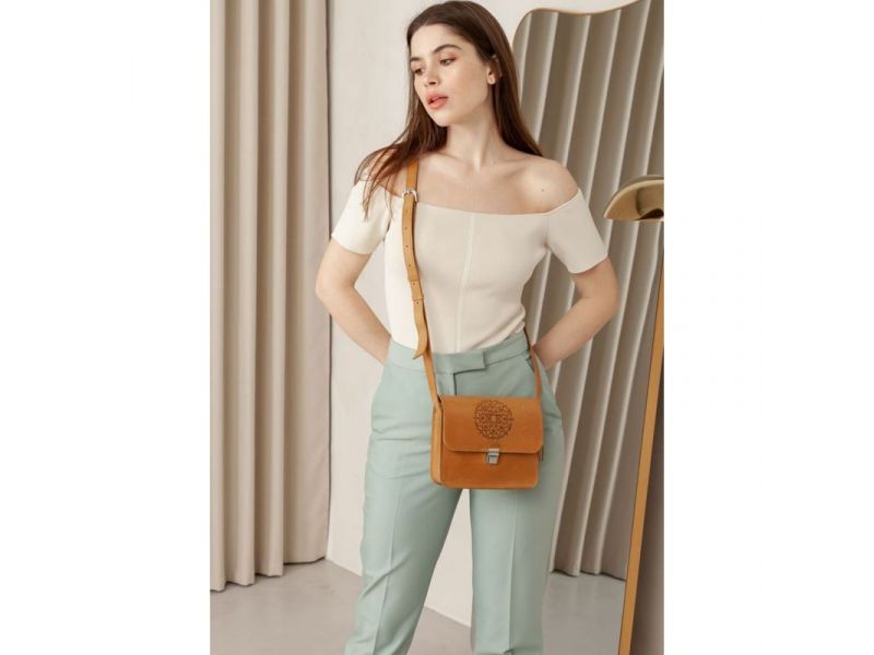 Кожаная женская бохо-сумка Лилу желтая Crazy Horse, фото 7