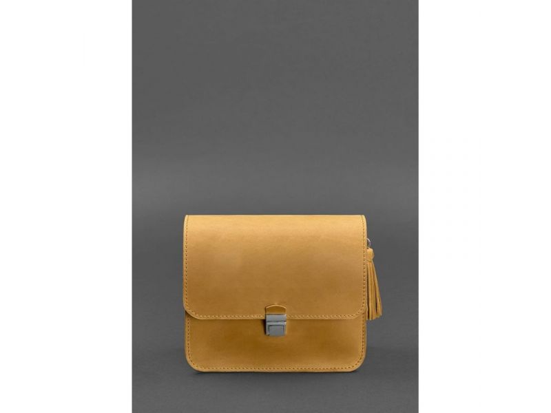 Кожаная женская бохо-сумка Лилу желтая Crazy Horse, фото 8