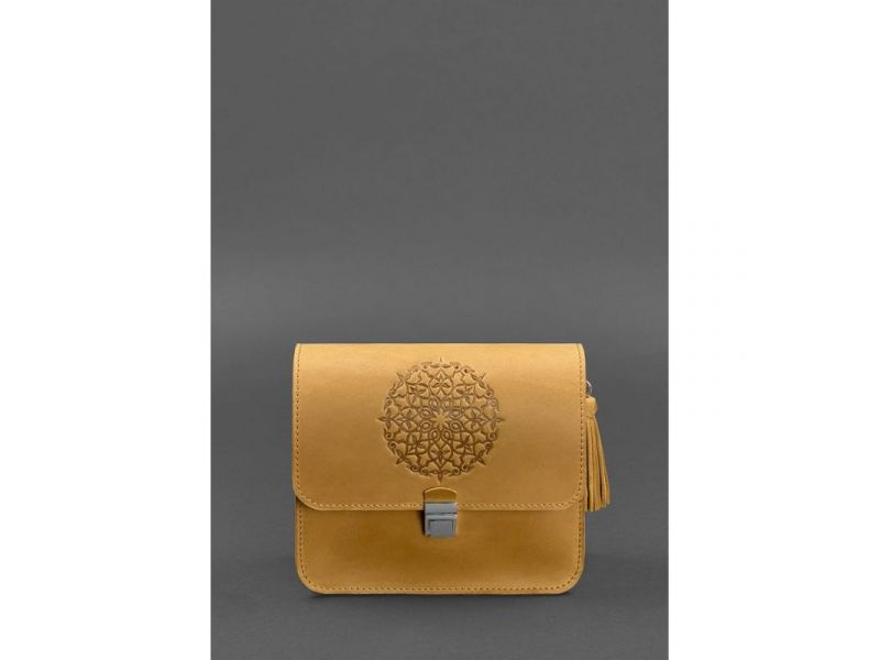 Кожаная женская бохо-сумка Лилу желтая Crazy Horse, фото 2