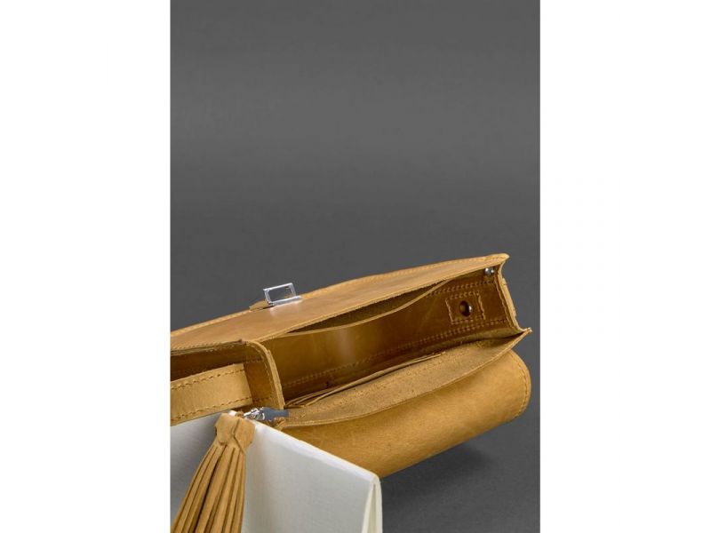 Кожаная женская бохо-сумка Лилу желтая Crazy Horse, фото 4