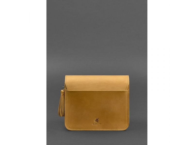 Кожаная женская бохо-сумка Лилу желтая Crazy Horse, фото 5