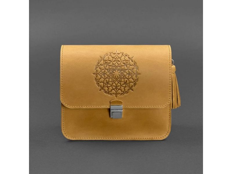 Кожаная женская бохо-сумка Лилу желтая Crazy Horse, фото 10