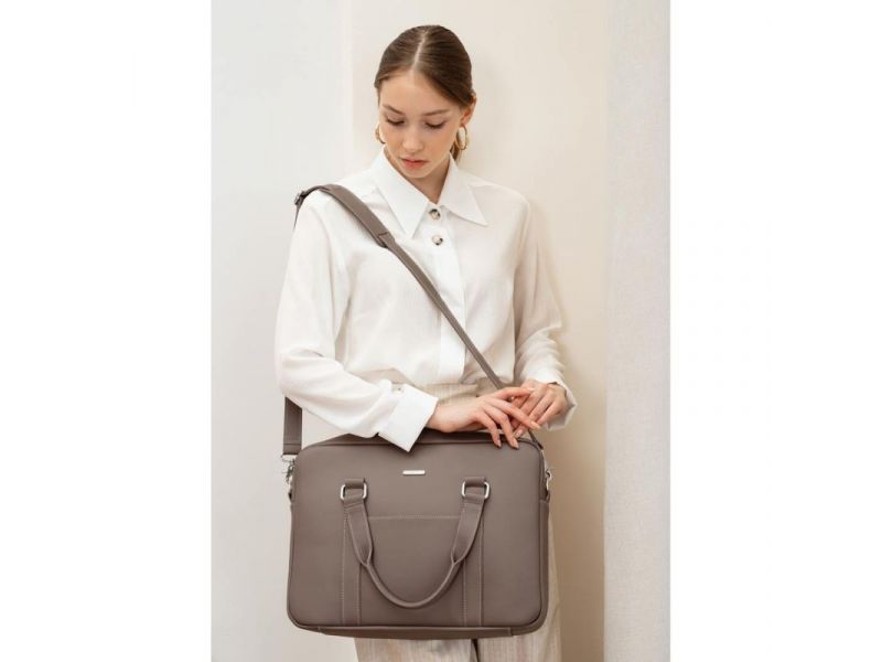 Кожаная сумка для ноутбука и документов темно-бежевая, фото 6