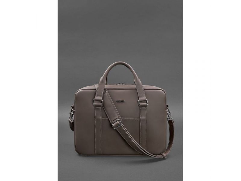 Кожаная сумка для ноутбука и документов темно-бежевая, фото 4