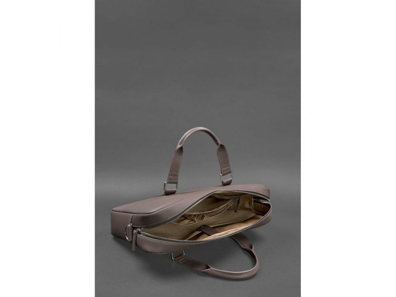 Кожаная сумка для ноутбука и документов темно-бежевая, фото 5