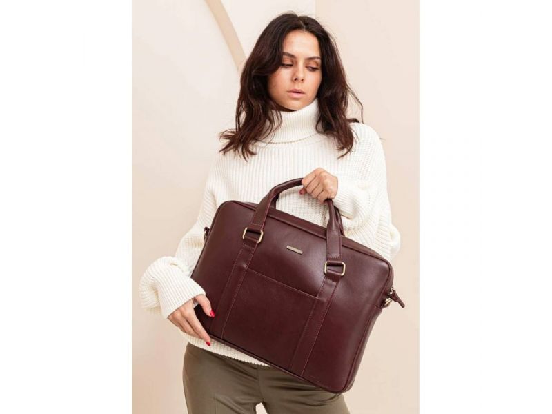 Кожаная сумка для ноутбука и документов бордовая, фото 1