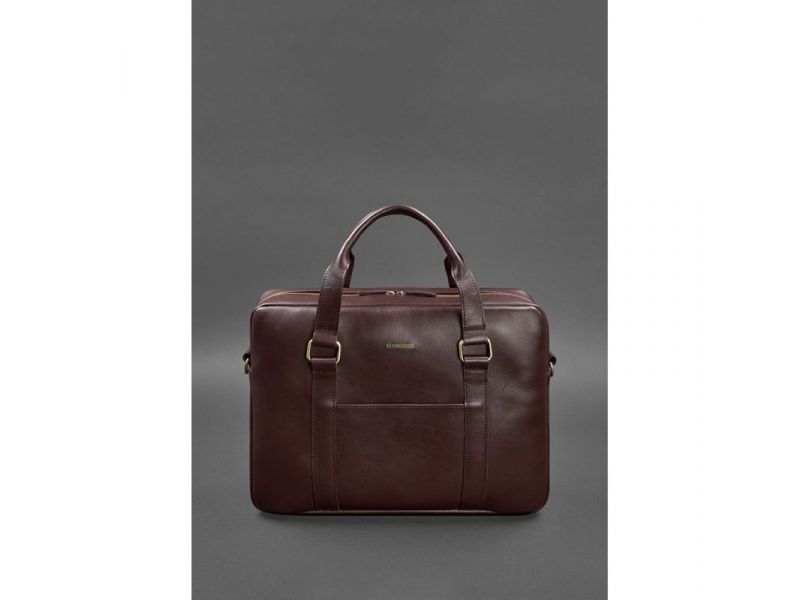 Кожаная сумка для ноутбука и документов бордовая, фото 2