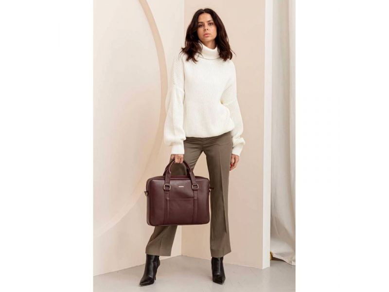 Кожаная сумка для ноутбука и документов бордовая, фото 7