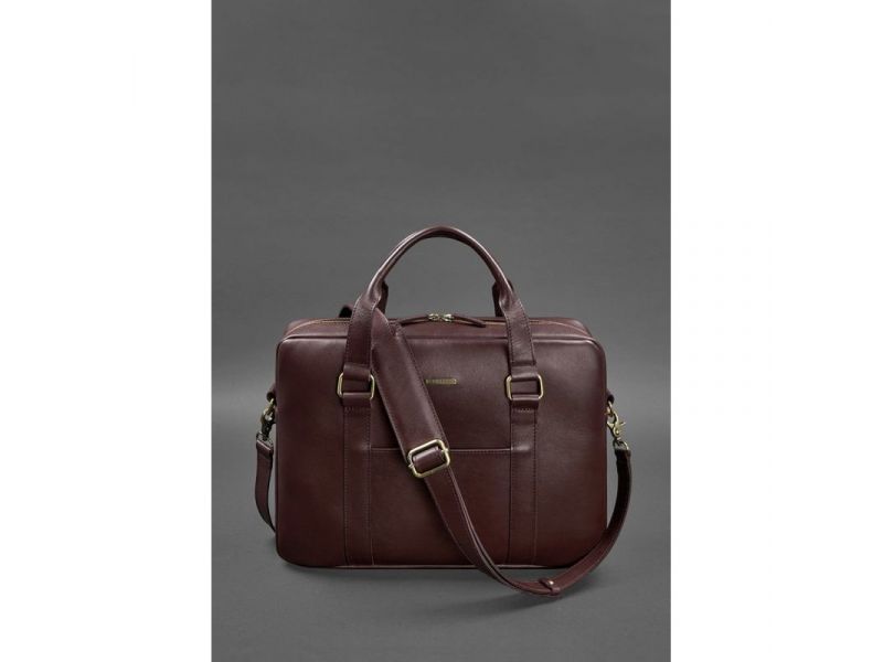 Кожаная сумка для ноутбука и документов бордовая, фото 4