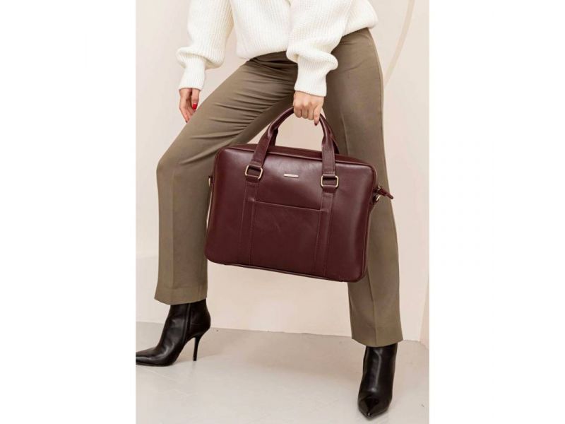 Кожаная сумка для ноутбука и документов бордовая, фото 8